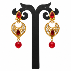 Red Stoned Golden Design Earring