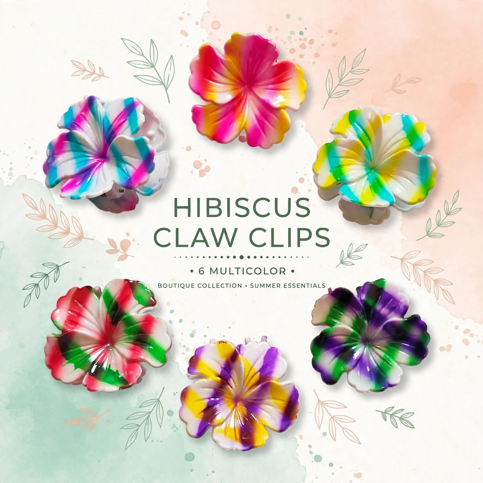 Hibiscus Flower Hair Claw Clips 6Pcs Set - Image 1