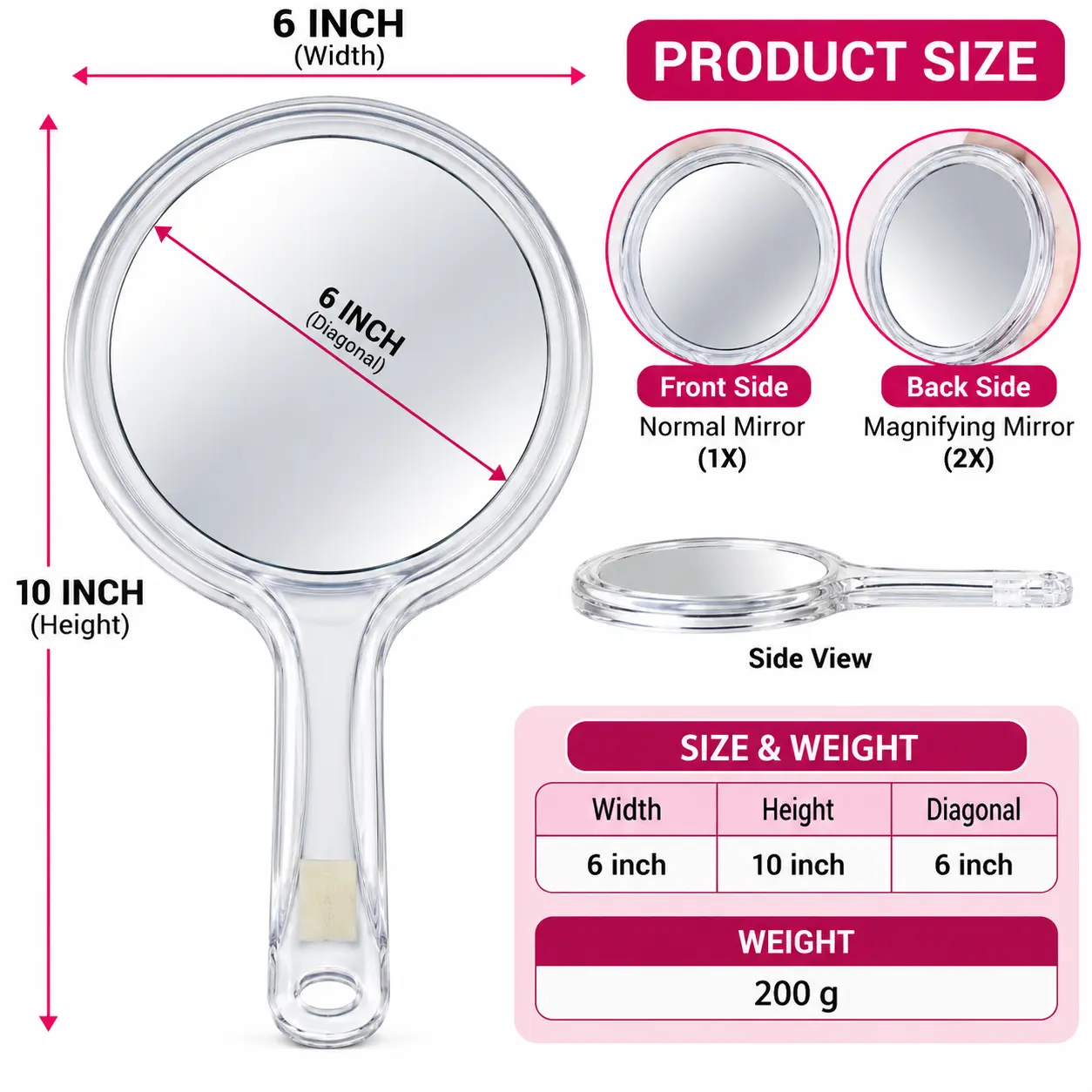 Makeup Mirror| Double Sided upto 10X Magnified Hand Makeup Mirror - Image 2