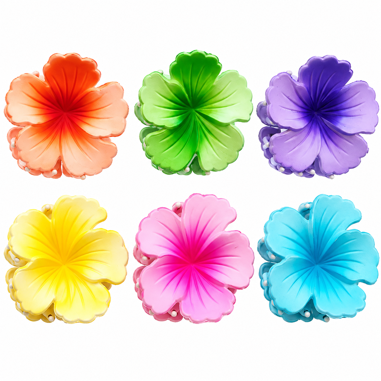 Hibiscus Flower Hair Claw Clips Multicolour - 6 Pcs - Image 2