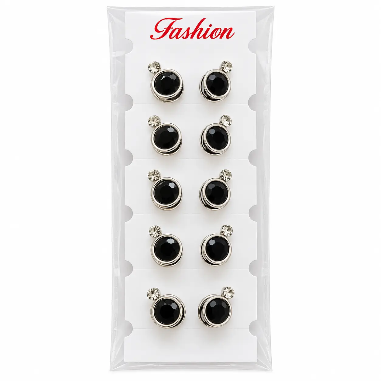 Black Stud Type Earrings Pair Of 6 - Image 2